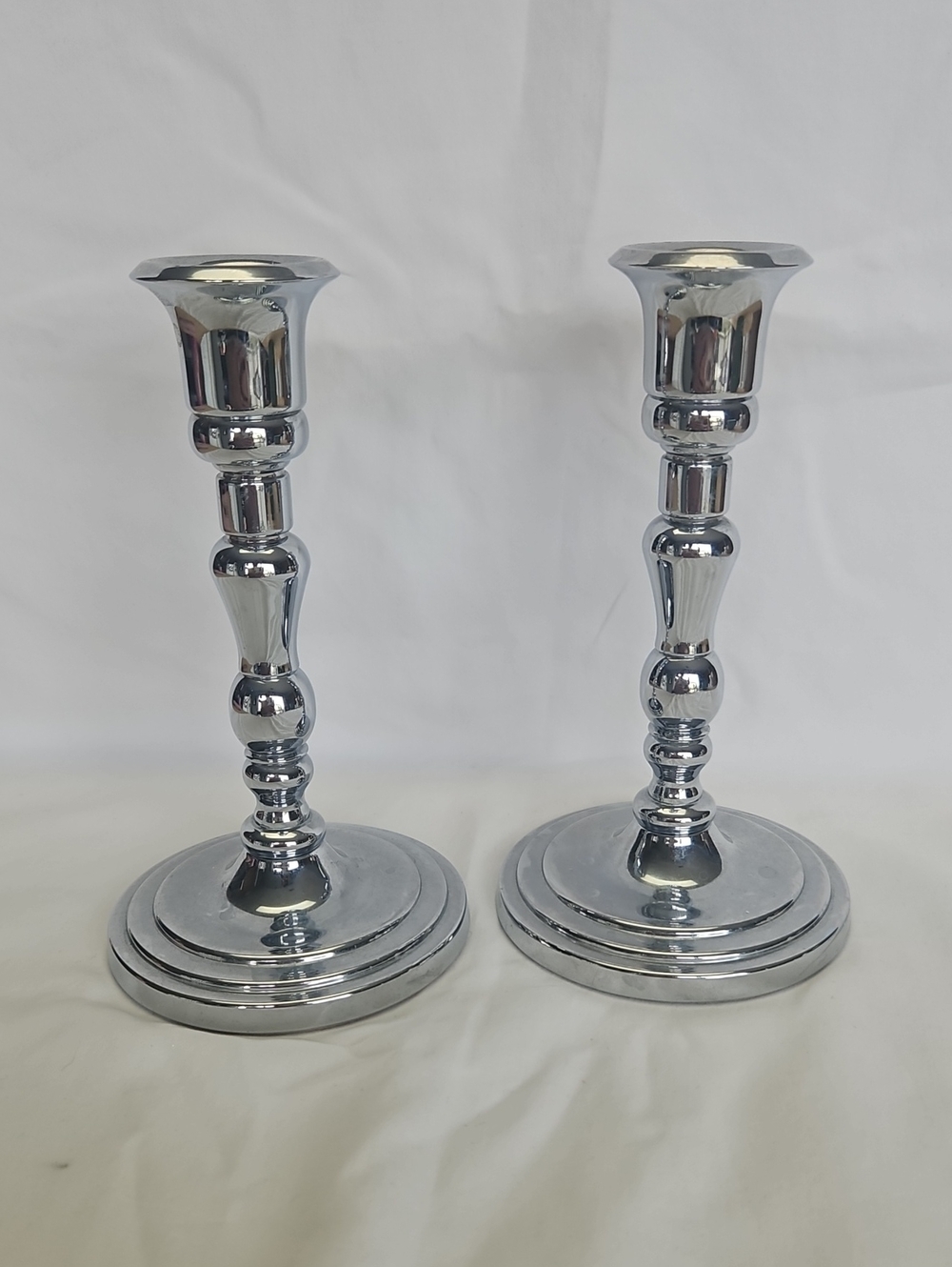 Source Unknown Polished Silver Taper Candle Holders - Pair
